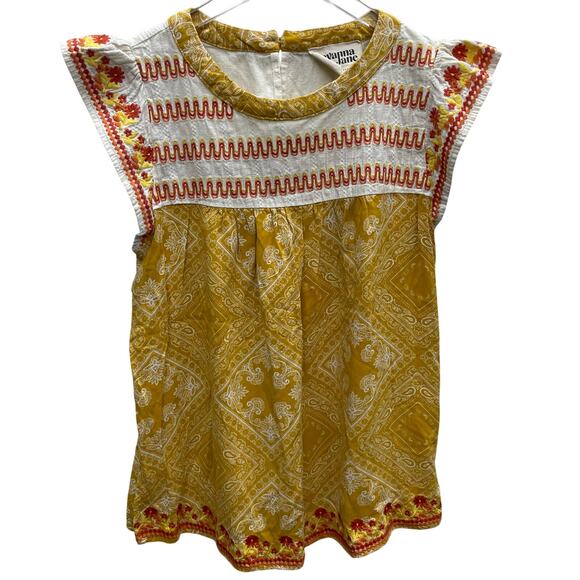 Savanna Jane Yellow Bohemian Sleeveless Embroidered Top Size Medium - Picture 1 of 10